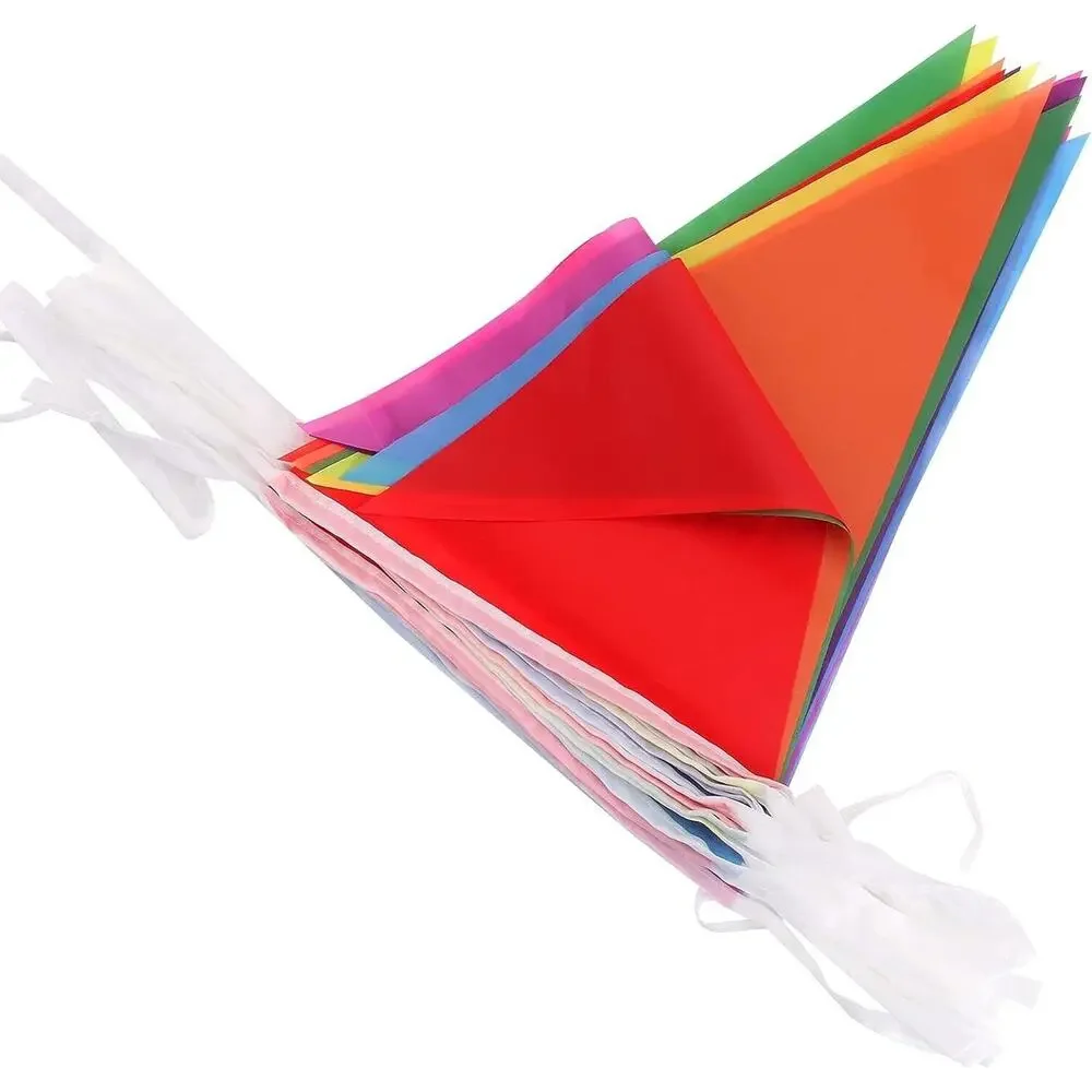 Reusable Pennant Banner, (3) 30 Foot Rainbow String Flags, Kids Birthday Party